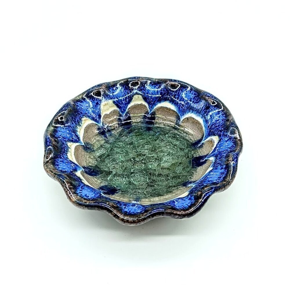 Crackle Glass Round Ruffled Rim Trinket Dish - Picture 3 of 5